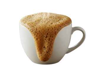 Overflowing Coffee Cup with Frothy Foam Spilling Over Edge, Energizing Morning Drink PNG