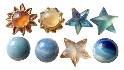 Colorful Decorative Objects in Various Shapes Isolated on Transparent Background