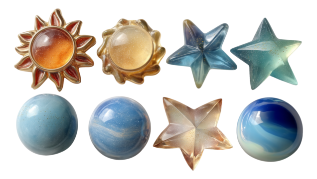 Colorful Decorative Objects in Various Shapes Isolated on Transparent Background - Powered by Adobe