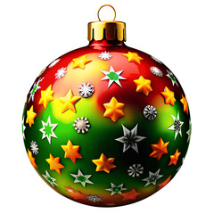 Realistic Christmas Bauble Decoration with Red and Gold Design on Transparent Background