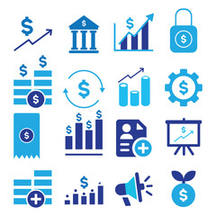 Business icons as growth security, growth time, financial institution.