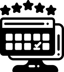 Booking calendar on computer with 5 stars icon in Solid line style, for travel or hotel apps.