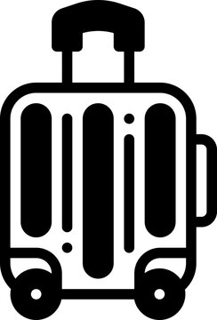 Minimal Solid line icon of travel luggage with wheels and handle, ideal for vacation themes.