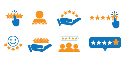 Star Rating Icon Set , 5 Star Review, Score, Ranking, Editable.