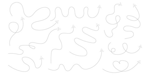 Set of black grunge hand drawn arrows isolated on white.