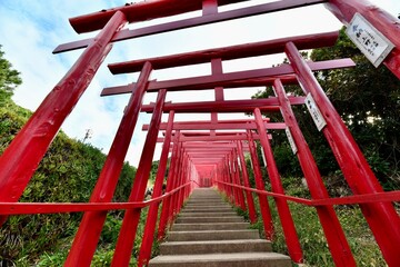 日本の山口の赤の鳥居の元乃隅神社