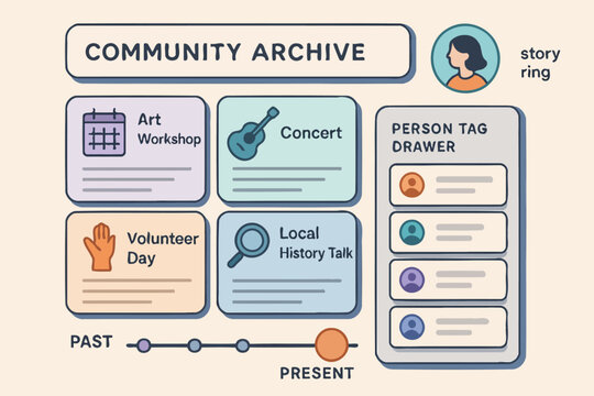 Interactive community archive interface with event categorization