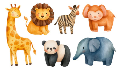 Fototapeta premium Colorful Hand-Drawn Animal Characters on Transparent Background for Creative Use