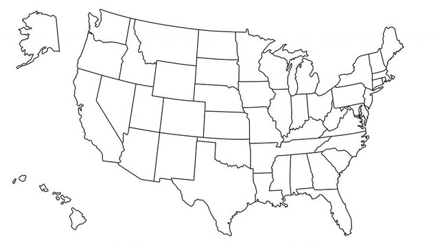 An outline map of the United States of America with state borders. Animation for thematic design