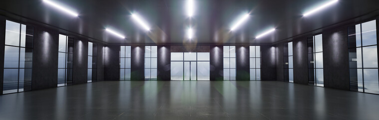 office building interior, empty hall in the modern office building.