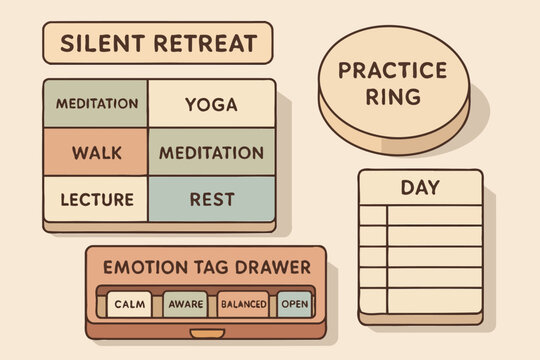 Silent retreat elements: meditation, yoga, and emotion management tools