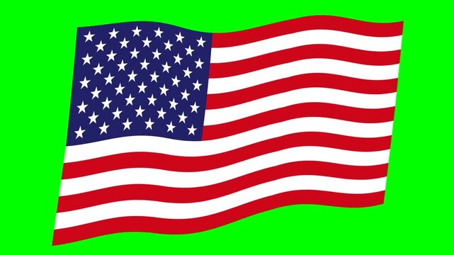 風になびくシンプルなアメリカの国旗。(クロマキー)