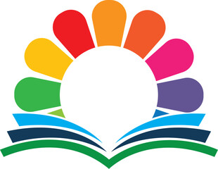 Book Sun Education Rainbow color Logo Vector Learning Template Design