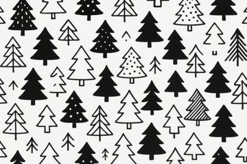 Obraz premium Monochrome trees seamless pattern background
