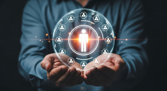 Hands Holding Social Network Globe Connecting People Global Communication Digital Sphere Online Community Business