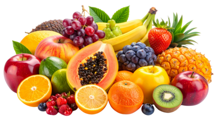 Fresh fruits and berries isolated on white background