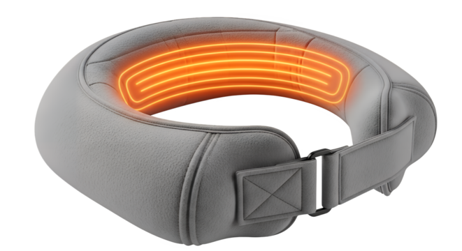 Electric Neck Massager with Heat Therapy for Soothing Muscle Relief and Relaxation. Portable Cervical Spine Support Device for Home and Travel isolated on a clean transparent background