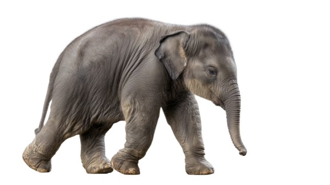 Baby elephant isolated on a white background, a small wild mammal pachyderm 