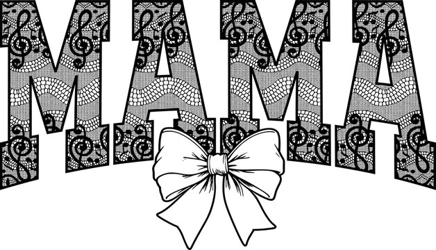 Musical notes lace coquette mama png, sublimation design, dtf dtg transfer, mug t shirt print, elegant victorian design, music lover, ribbon bow