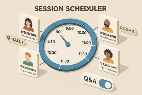 Conference session scheduler with speakers and time slots
