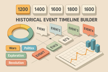 Interactive historical event timeline builder with data visualization tools