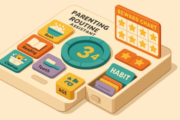 Parenting routine assistant with reward chart and habit tracker for child development