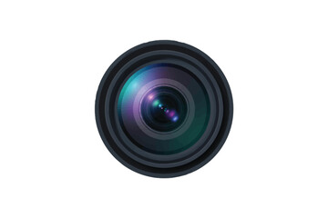 Camera lens with colorful reflections a photographic optic for capturing images isolated on white