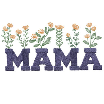 Faux embroidery mama png, sublimation design, dtf dtg transfer, mug t shirt print, wildflowers, garden flowers, plants, botanical