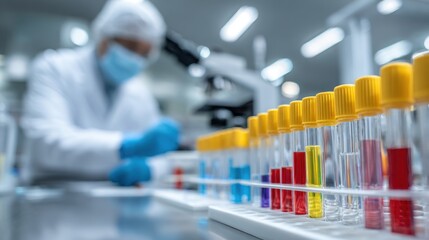 Professional technician conducting allergen testing in a well-equipped medical laboratory.