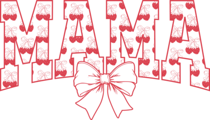 Cherry Strawberry coquette mama png, sublimation design, dtf dtg transfer, mug t shirt print, summer fruit, vintage sketch, ribbon bow