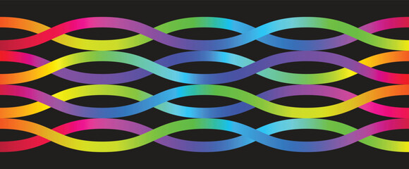 Rainbow Sinusoidal Waves on Black Background – Abstract Gradient Art