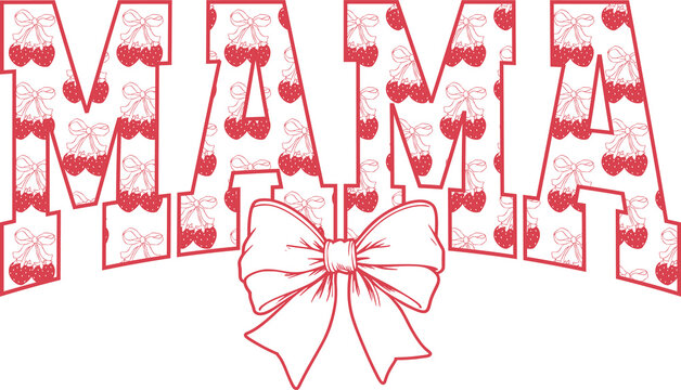 Cherry Strawberry coquette mama png, sublimation design, dtf dtg transfer, mug t shirt print, summer fruit, vintage sketch, ribbon bow
