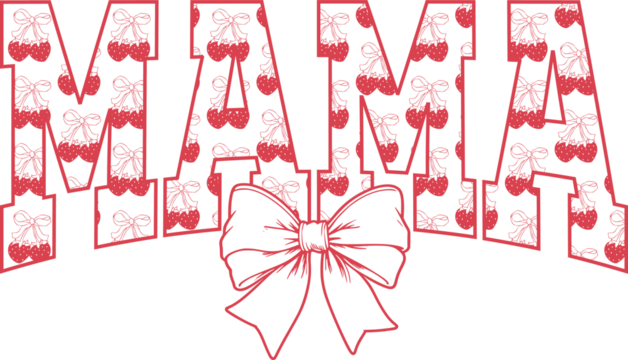 Cherry Strawberry coquette mama png, sublimation design, dtf dtg transfer, mug t shirt print, summer fruit, vintage sketch, ribbon bow