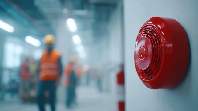 Red Fire Alarm Horn Strobe Device Mounted on Wall