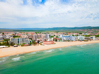 Obraz premium Sunny Beach or Slanchev Bryag aerial panoramic view, Bulgaria