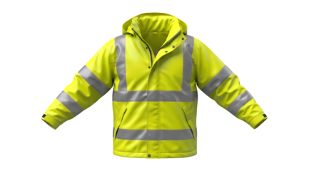 High-Visibility Yellow Safety Jacket with Reflective Strips for Workplace Safety isolated on a clean transparent background