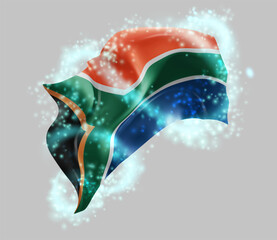 South Africa, vector 3d flag in whirlwind of magical radiance