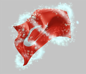 Turkey, vector 3d flag in whirlwind of magical radiance