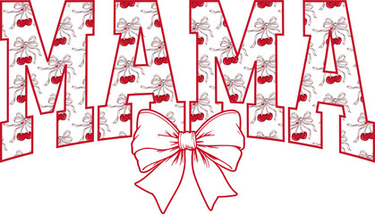 Cherry coquette mama png, sublimation design, dtf dtg transfer, mug t shirt print, summer fruit, vintage sketch, ribbon bow