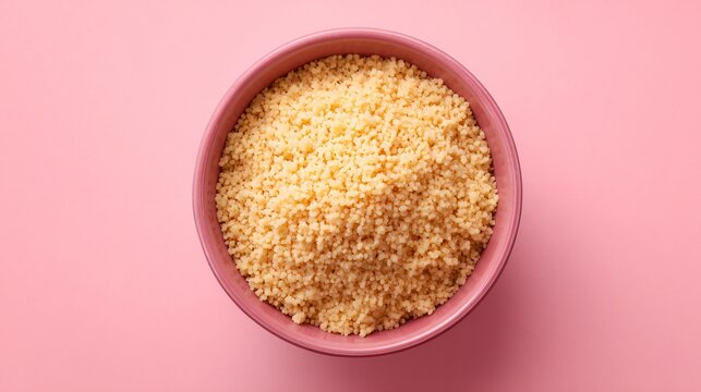 A couscous bowl centered, pastel pink background, clean design