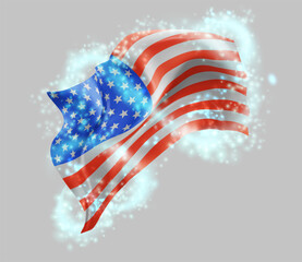 USA, America, vector 3d flag in whirlwind of magical radiance
