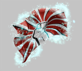 Protest, vector 3d flag in whirlwind of magical radiance