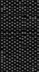 Abstract black and white geometric grid pattern with textured rectangles