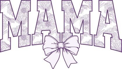 Aster coquette mama png, September birth month flower, sublimation design, dtf dtg transfer, mug t shirt print, flowers leaves botanical, toile de jouy, vintage sketch, floral ribbon bow