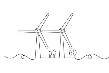 Minimalist wind turbine one line art renewable power concept vector illustration

