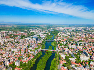 Fototapeta premium Plovdiv city centre aerial panoramic view in Bulgaria
