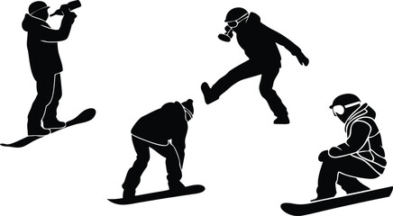 Dynamic snowboarders capturing thrilling winter sports action and mastering extreme mountain descents with energetic poses