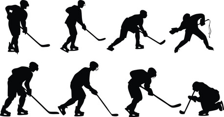 Dynamic hockey player silhouettes capturing action and power on the ice, perfect for sports and team branding.