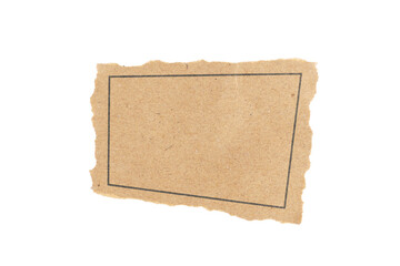 piece of uneven torn recycled brown paper, rectangle shape, isolated on white background
