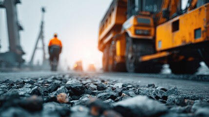 Rocky Ground and Heavy Machinery at a Road Construction Site